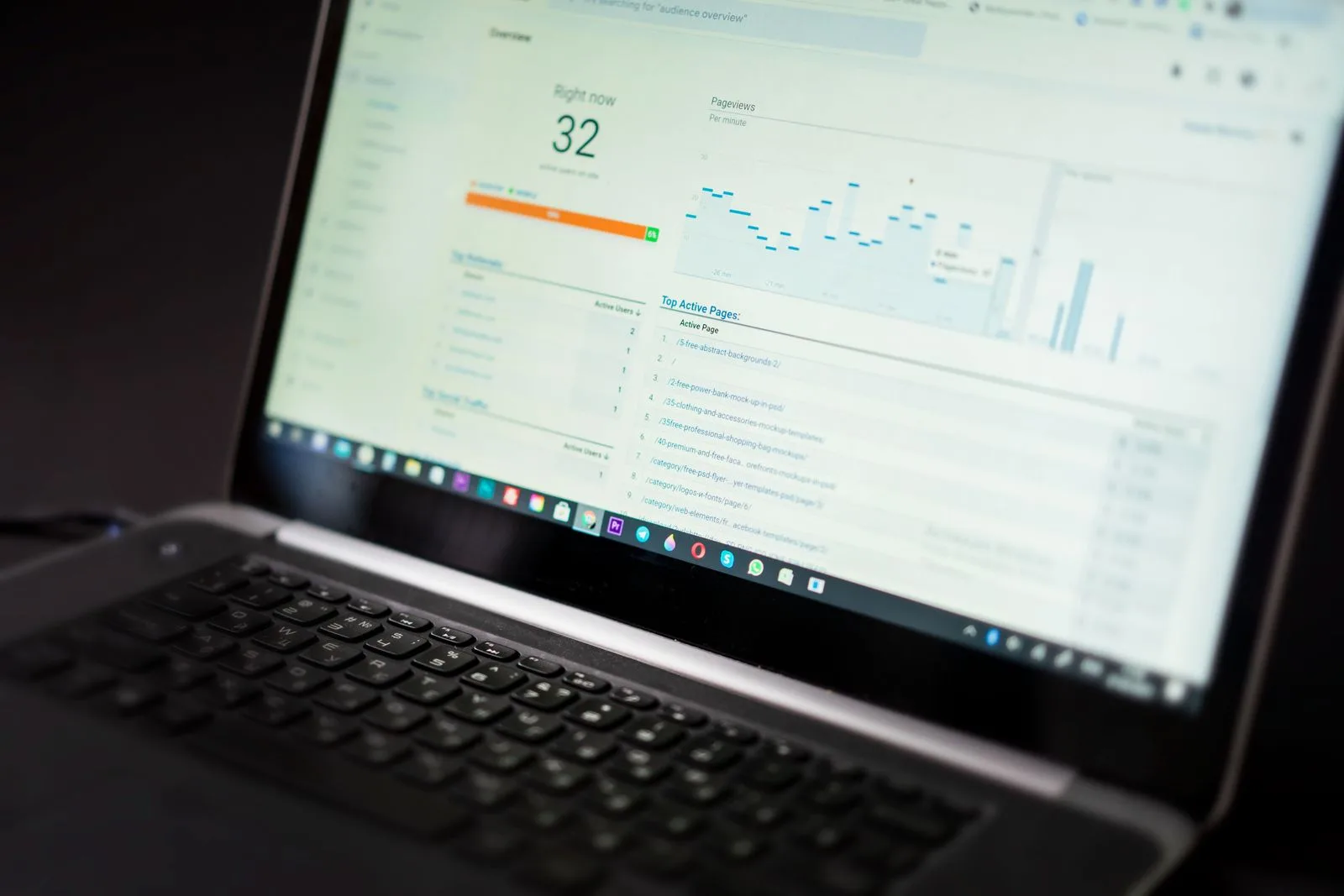 Computer screen showing analytics dashboards — measuring link acquisition means tracking outcomes, not link counts